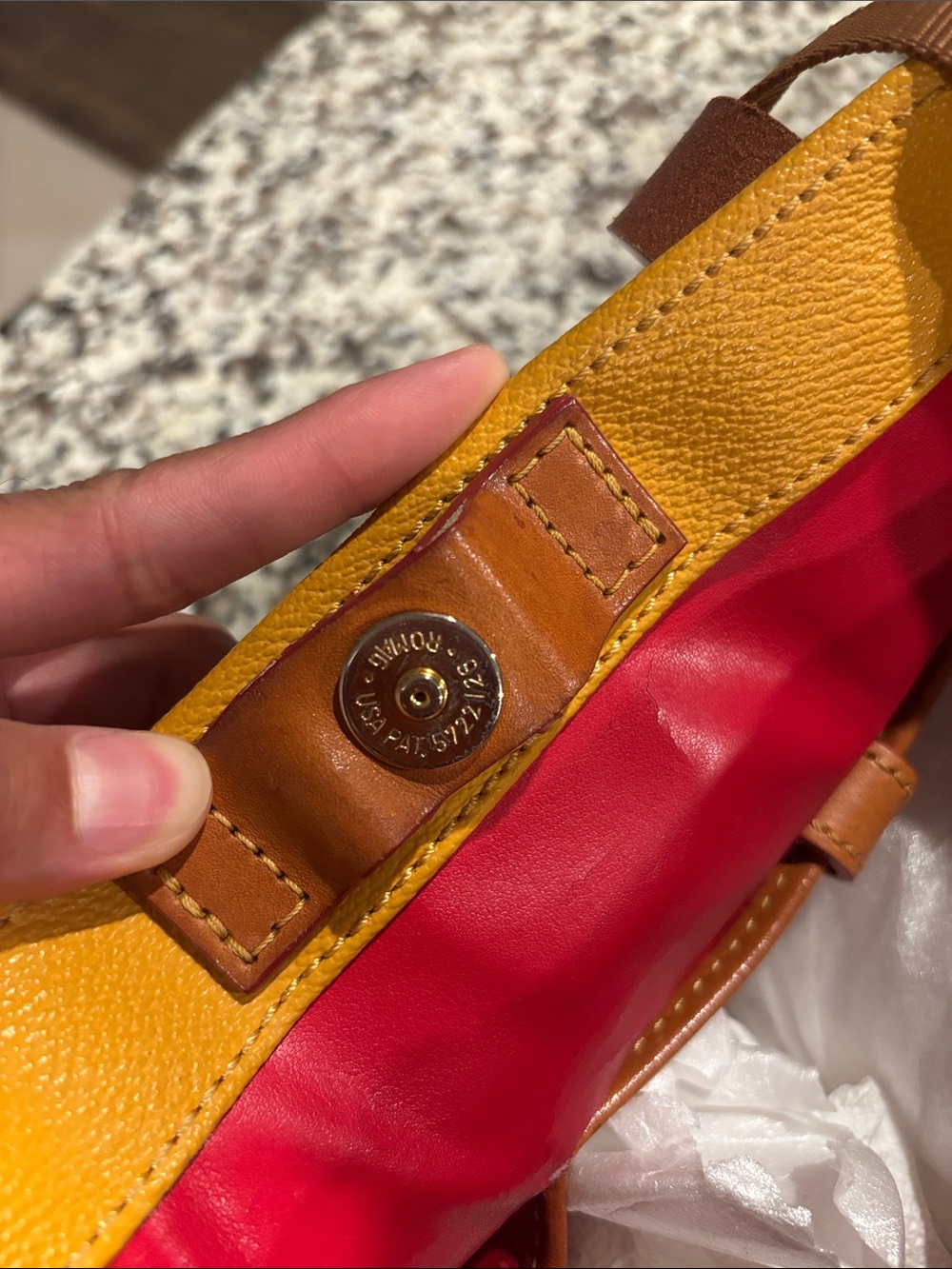 Dooney & Bourke Yellow Leather and Brown Satchel - Picture 8 of 9
